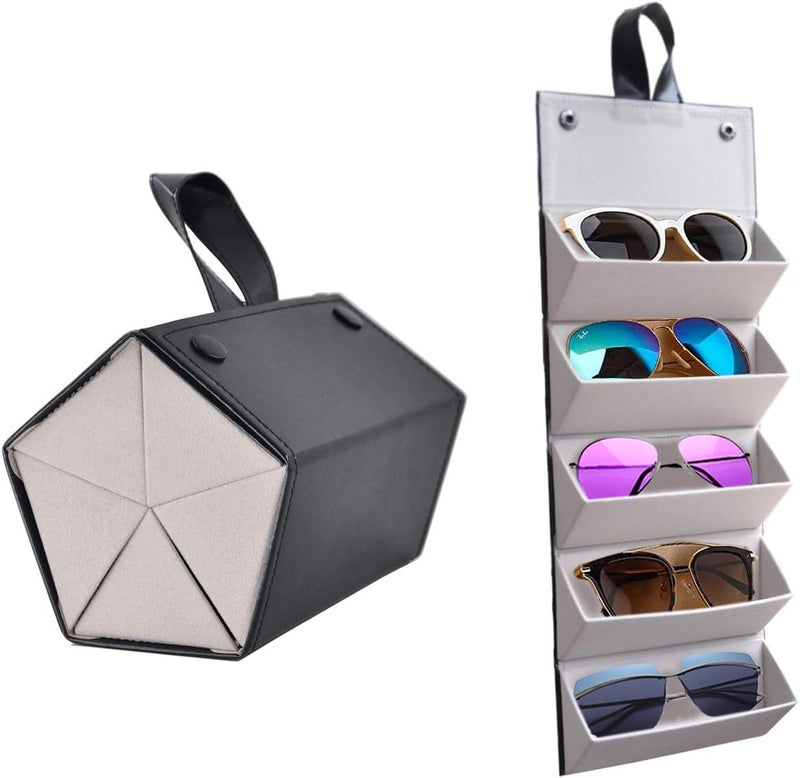 Kenpal Sunglasses Storage Organizer Holder Foldable Travel Case with 5 Slot Compartments for Multiple Glasses - Image 1